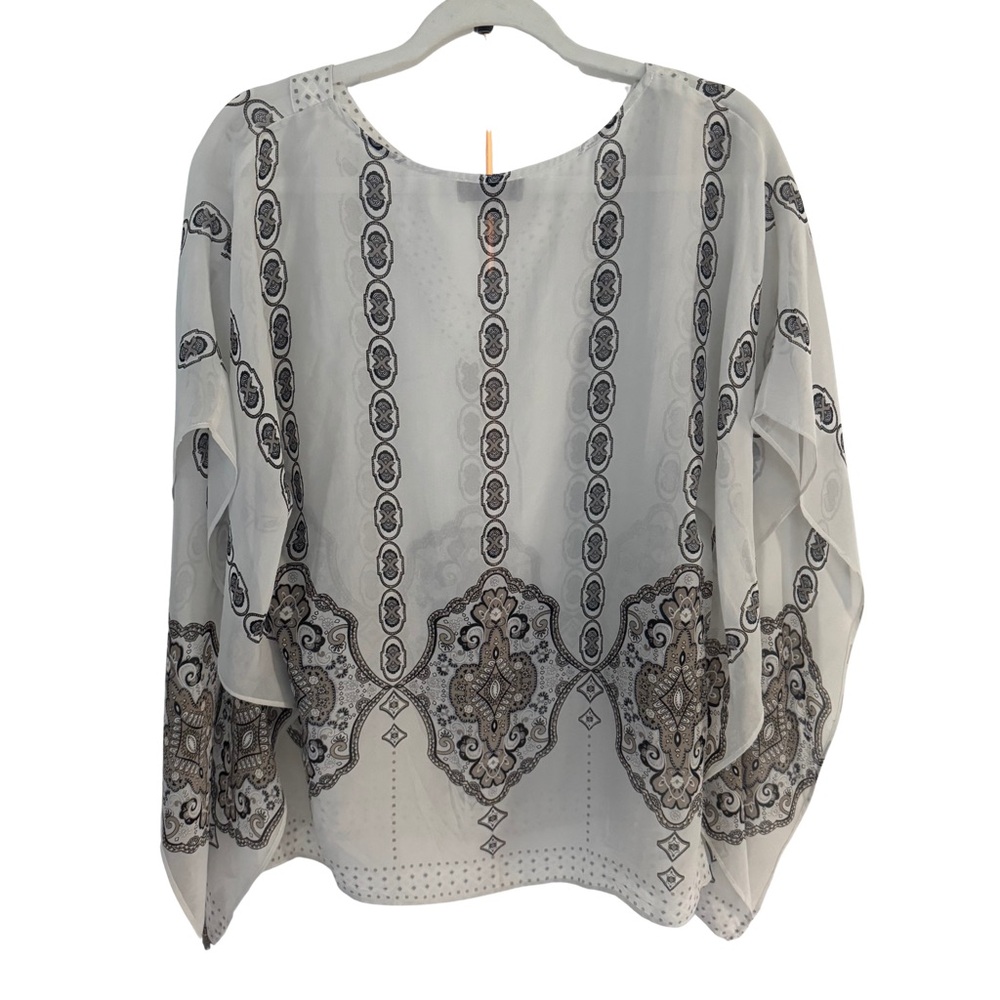Hale Bob 100% Silk Printed Poncho Top V-Neck Ivory/Black Medallion Women’s XS - Picture 2 of 6